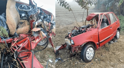 तेज रफ्तार कार गन्ना लदी ट्रैक्टर ट्रॉली के पीछे घुसी,दो की मौत दो घायल