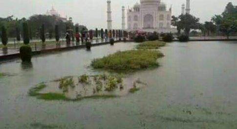 ताजमहल परिसर में घुसा पानी, बारिश ने खोली पुरातत्व विभाग की पोल