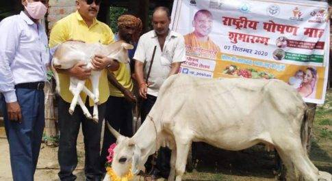पोषण माह के अंतर्गतलाल श्रेणी मे चिन्हित 2 बच्चों को दूध देने वाली गाय दी