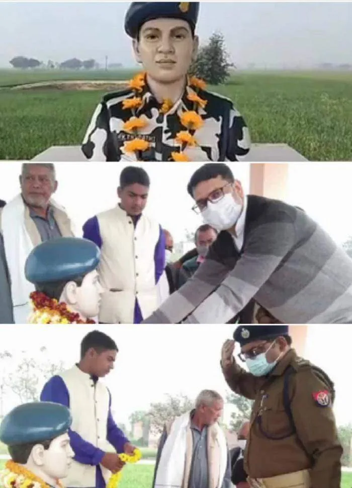 महराजगंज। पुलवामा हमले में शहीद हुए पंकज त्रिपाठी के गांव हरपुर में स्थापित शहीद स्मारक पर डीएम व एसपी ने की पुष्पांजलि