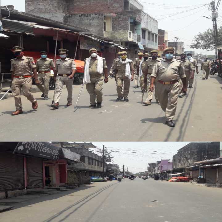 बृजमनगंज।लाकडाऊन में बेवजह घूम रहे लोगों पर पुलिस प्रशासन ने दिखाई सख्ती