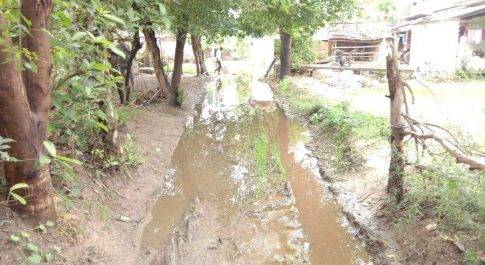 टिकौला ग्राम में हल्की बारिश से गलियों में भरा पानी*