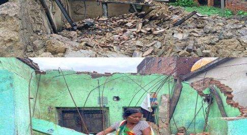 धानीबाजार।भारी बारिश में दो परिवार का ढह गया आशियाना