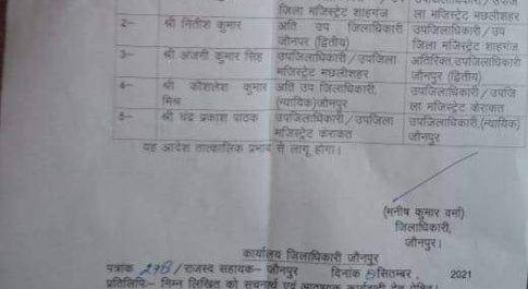 डीएम ने उप जिलाधिकारियों के कार्य क्षेत्र में किया बदलाव, नितीश कुमार सिंह बने शाहगंज के एसडीएम