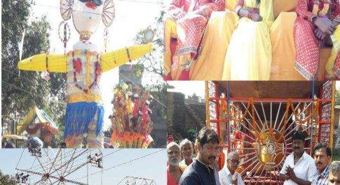 बृजमनगंज।रामजानकी झांकी एवं रावण पुतला के साथ परंपरागत रामलीला मेले का हुआ आयोजन
