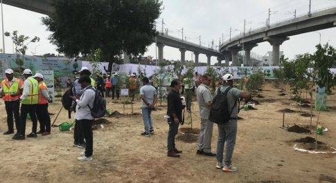 केन्द्रीय मंत्री नितिन गडकरी व हर्ष मल्होत्रा ने किया वृक्षारोपण